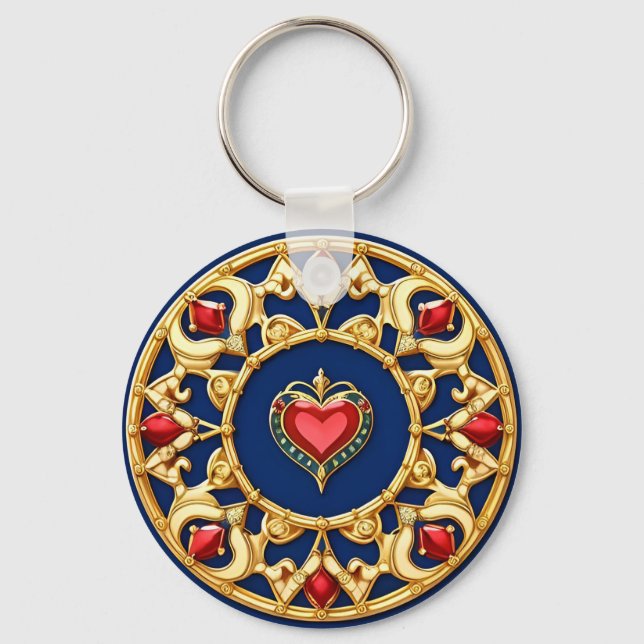 Llavero Corazón de oro ornamental encanto romántico (Anverso)