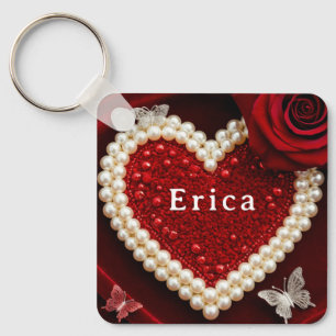 Llavero Corazón de Perla Romántica Diseño de Almohada de R