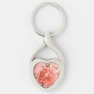 Llavero Corazón de pintura de flores en miniatura de época