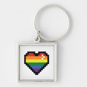 Llavero Corazón de píxeles arco iris