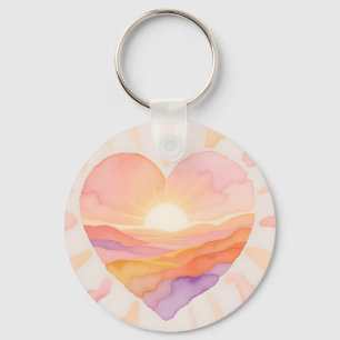 Llavero Corazón de puesta de sol Serenidad acuarela