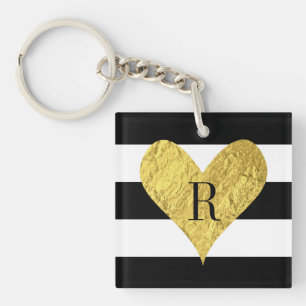 Llavero Corazón de Relieve metalizado dorado monograma