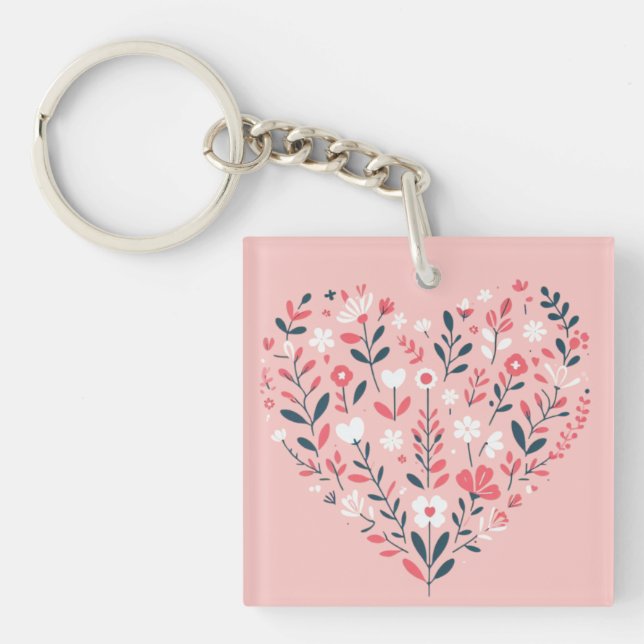 Llavero Corazón floral de San Valentín (Frente)