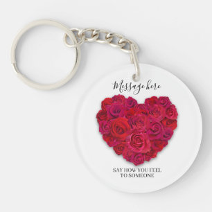 Llavero Corazón Floral Romántico Rosa Roja con Texto Perso