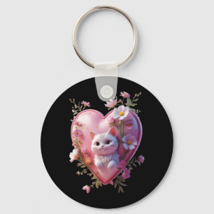 Llavero Corazón Lindo con un Gato Diseño Divertido Unisex