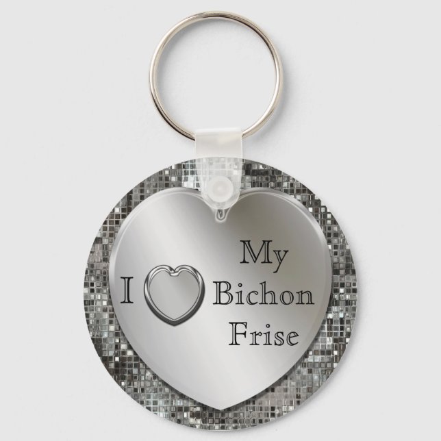 Llavero Corazón Mi Bichon Frise Plata Corazón Keychain (Anverso)