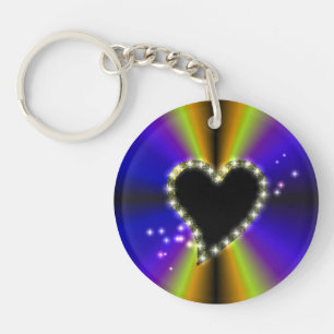 Llavero Corazón negro con estrellas en arcoiris amarillo p