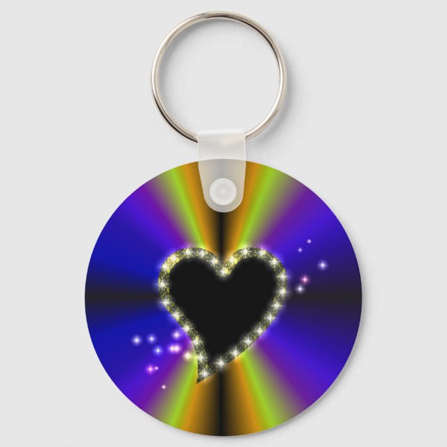 Llavero Corazón negro con estrellas en arcoiris amarillo p (Anverso)