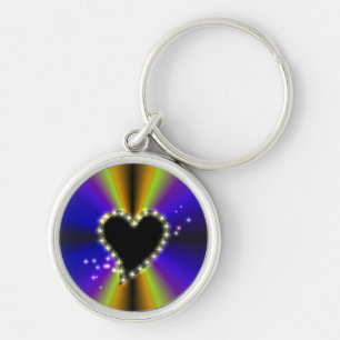Llavero Corazón negro con estrellas en arcoiris amarillo p