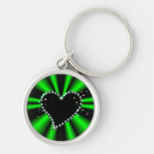 Llavero Corazón negro con estrellas en arcoiris verde