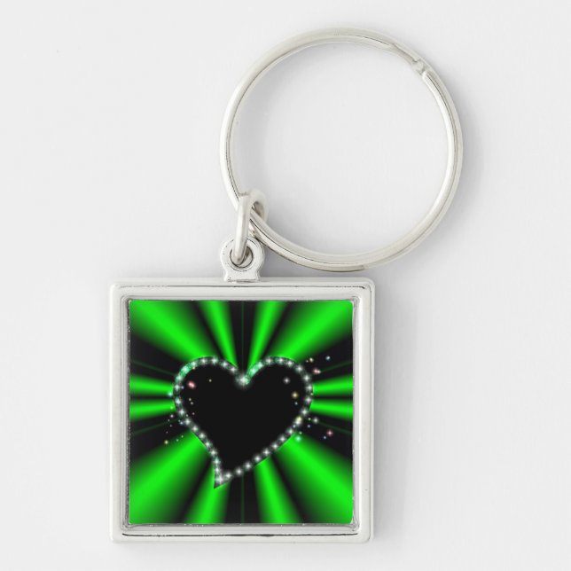 Llavero Corazón negro con estrellas en arcoiris verde (Frente)