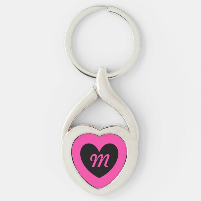 Llavero Corazón negro monograma en rosa fucsia (Anverso)