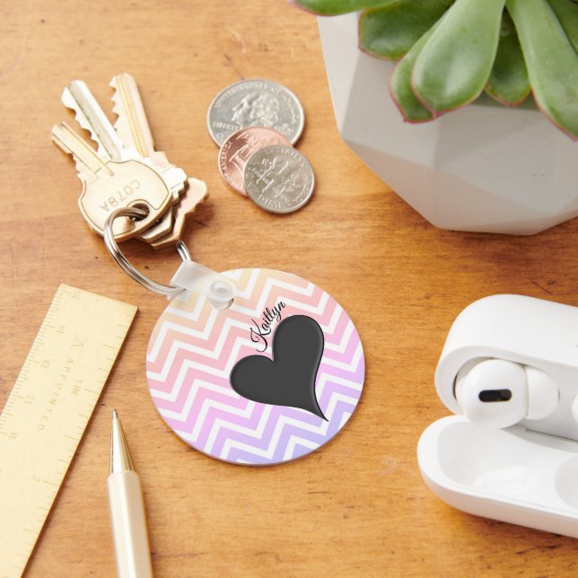 Llavero Corazón negro sobre la banda de Ombre Chevron con  (Escritorio )