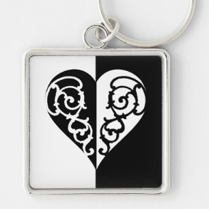 Llavero Corazón negro y blanco filigrí