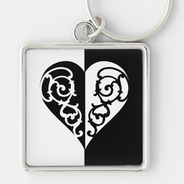 Llavero Corazón negro y blanco filigrí (Frente)