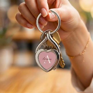 Llavero Corazón nombre monograma rosa té elegante 