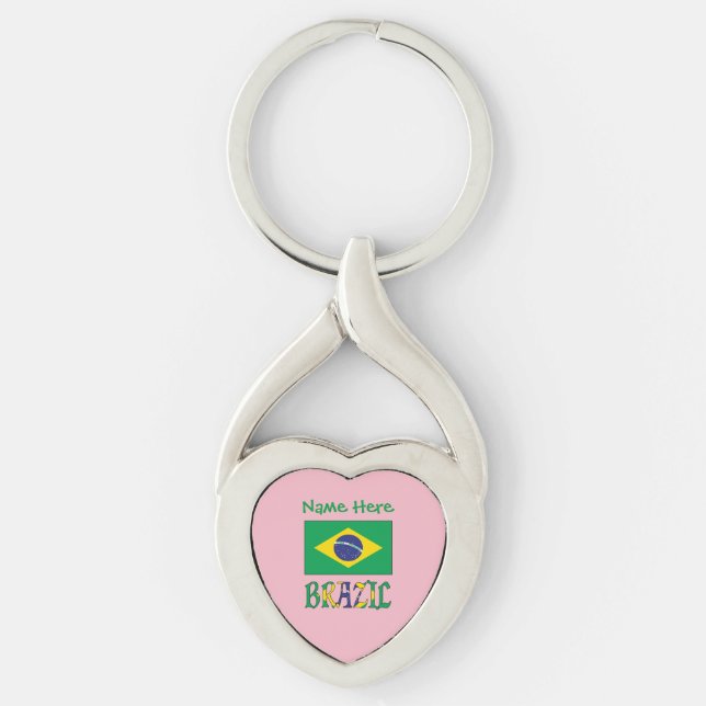 Llavero Corazón Personalizado Bandera de Brasil (Anverso)