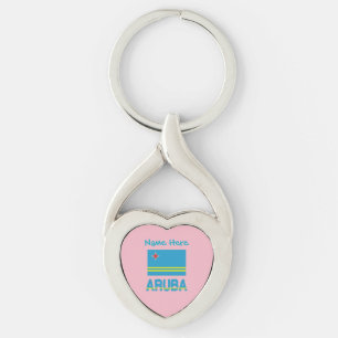 Llavero Corazón Personalizado con la Bandera de Aruba en A