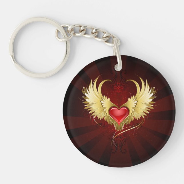 Llavero Corazón Rojo con Alas Doradas (Frente)