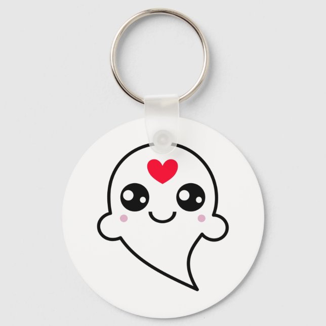 Llavero Corazón Rojo Emoji Fantasma Cuta (Anverso)
