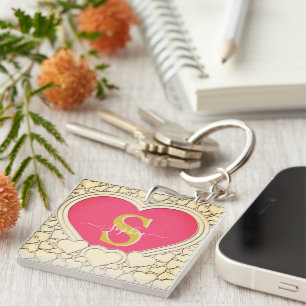Llavero Corazón Rosa Elegante e Inicial, Nombre con Estilo