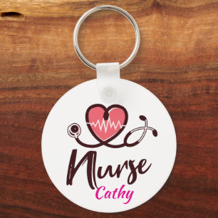 Llavero Corazón Rosa Lindo Lifeline Enfermera Personalizad