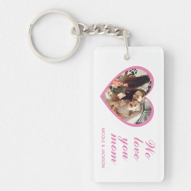 Llavero Corazón rosado moderno, una foto del día de la mad (Frente)