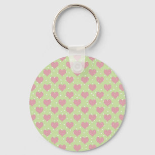 Llavero Corazón rosado y patrón de puntos de polka blanco