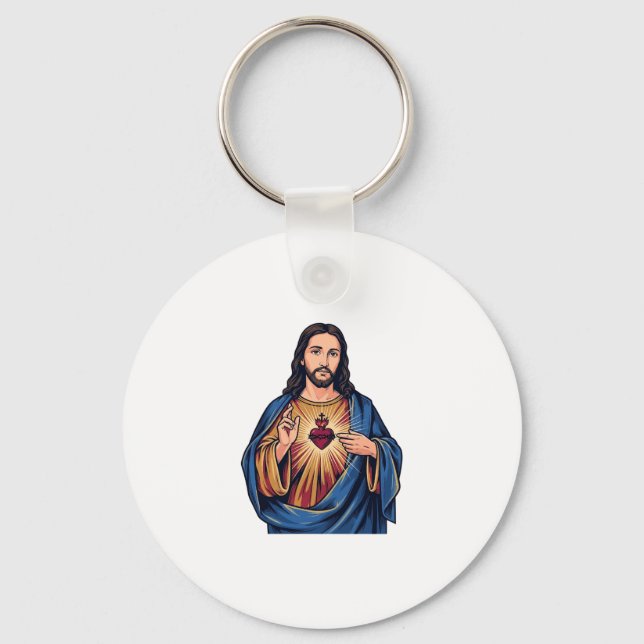 Llavero Corazón Sagrado Grabado Antiguo Vector Religioso D (Anverso)