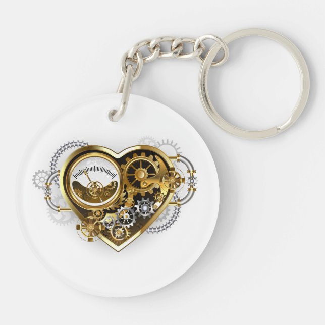 Llavero Corazón Steampunk con un Manómetro (Atrás)