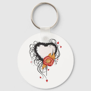 Llavero Corazón y flor de estilo grunge negro