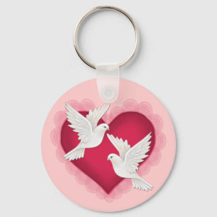 Llavero Corazón y palomas - Rosa