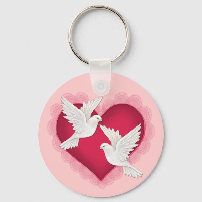 Llavero Corazón y palomas - Rosa (Anverso)