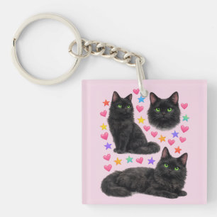Llavero corazones arcoíris gato negro kawaii lindo y2k