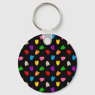 Llavero Corazones de amor coloridos diseño de patrón negro