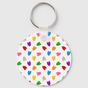 Llavero Corazones De Amor Coloridos Diseño Patrón Blanco 