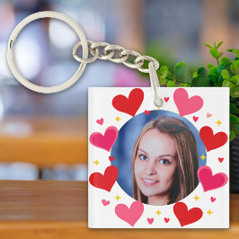 Llavero Corazones de Amor Rosa Rojo Foto Personalizada
