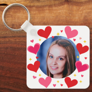 Llavero Corazones de Amor Rosados Rojos Foto Personalizada