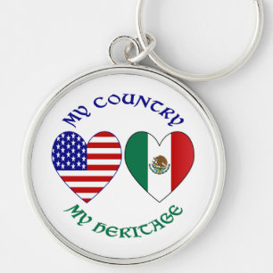 Llavero Corazones de banderas de Estados Unidos y México M