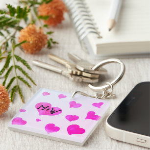 Llavero Corazones de color rosa Personalizado Doble nombre