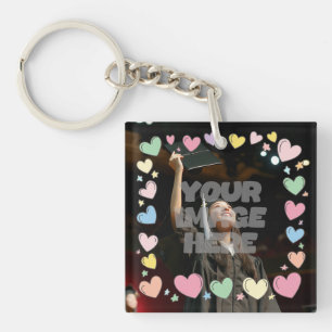 Llavero Corazones de Kawaii Pastel Foto Personalizable fro