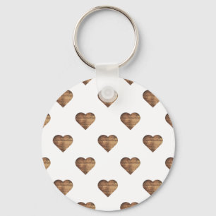 Llavero Corazones de madera marrón rústica simétricos gran