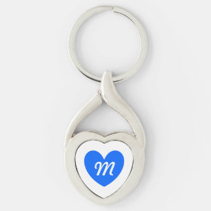 Llavero Corazones de polka azul en blanco