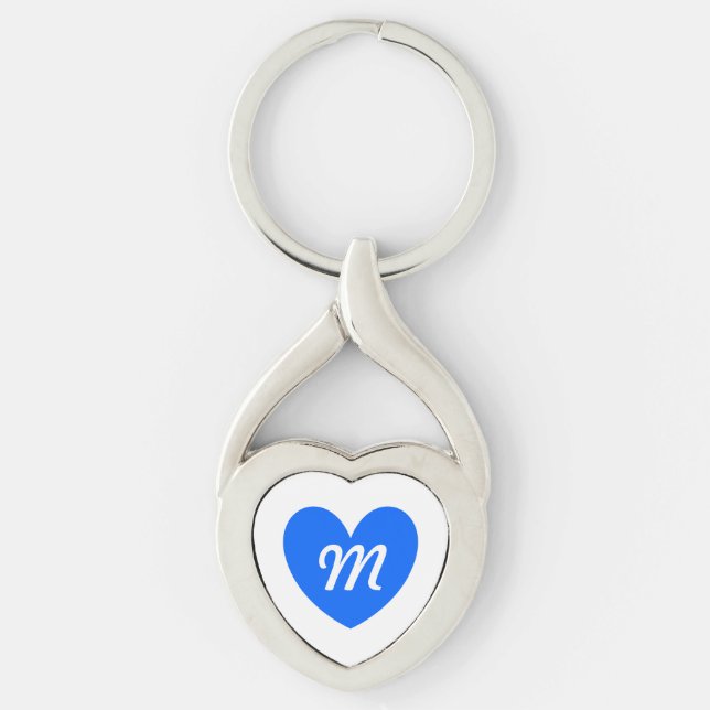Llavero Corazones de polka azul en blanco (Anverso)