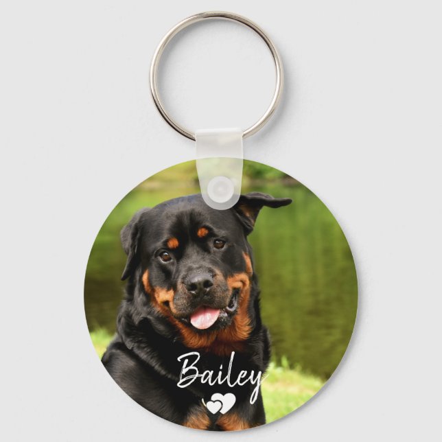 Llavero Corazones de Rottweiler Felices Personalizadas (Anverso)