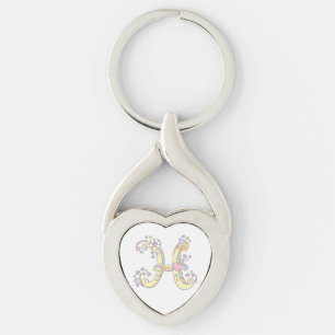 Llavero Corazones decorativos flores letra inicial H anill