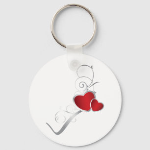 Llavero corazones elegantes y espirales plateadas