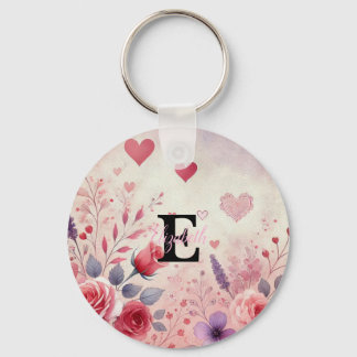 Llavero Corazones florales de San Valentín con nombre y mo