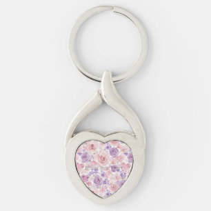 Llavero Corazones Flores Rosas Purpura