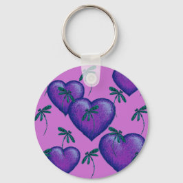 Llavero Corazones morados y libélulas